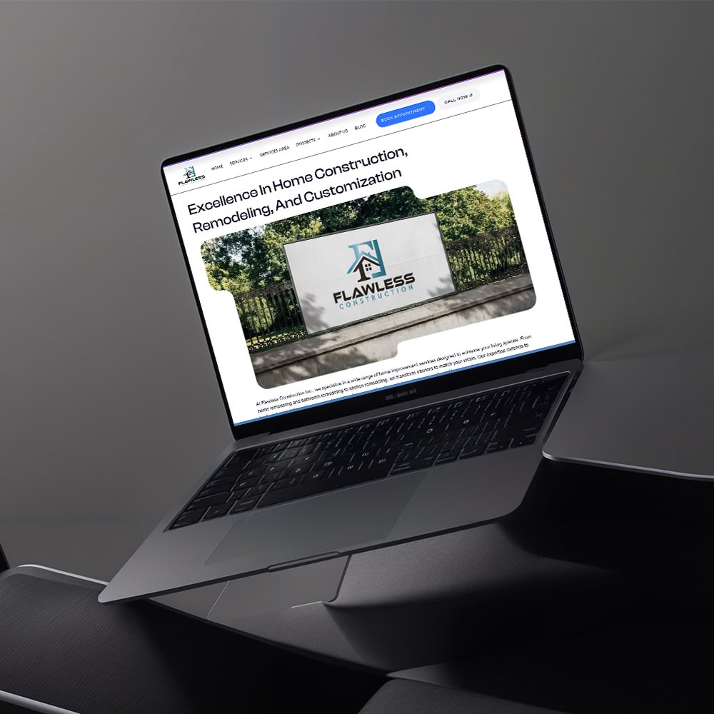 Flawless Construction website on a laptop, built by Bigbrandify, a digital agency in Los Angeles